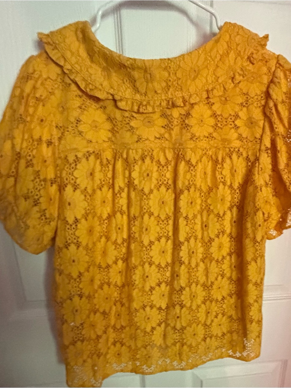 Pilcro Yellow Lace Floral Button-Front Blouse - Picture 4 of 7